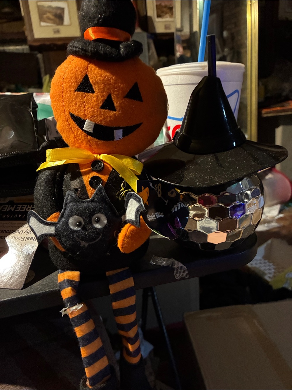 Kids Halloween Pumpkin Witch Costume Plush sitter and disco witch cup
